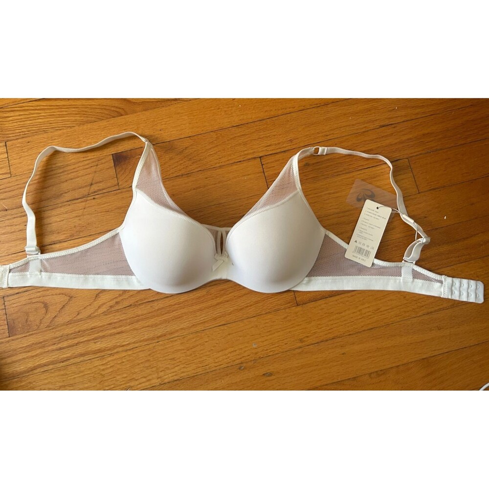 36D Bra Ivory Underwire Padded T-Shirt Bra Molded Mesh Trim Everyday Support